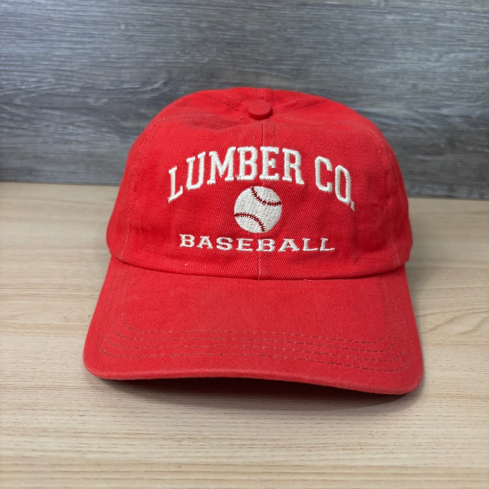 Vintage Baseball Hat Cap Strap Back Red The Lumber Co USA Made Adjustable‎
